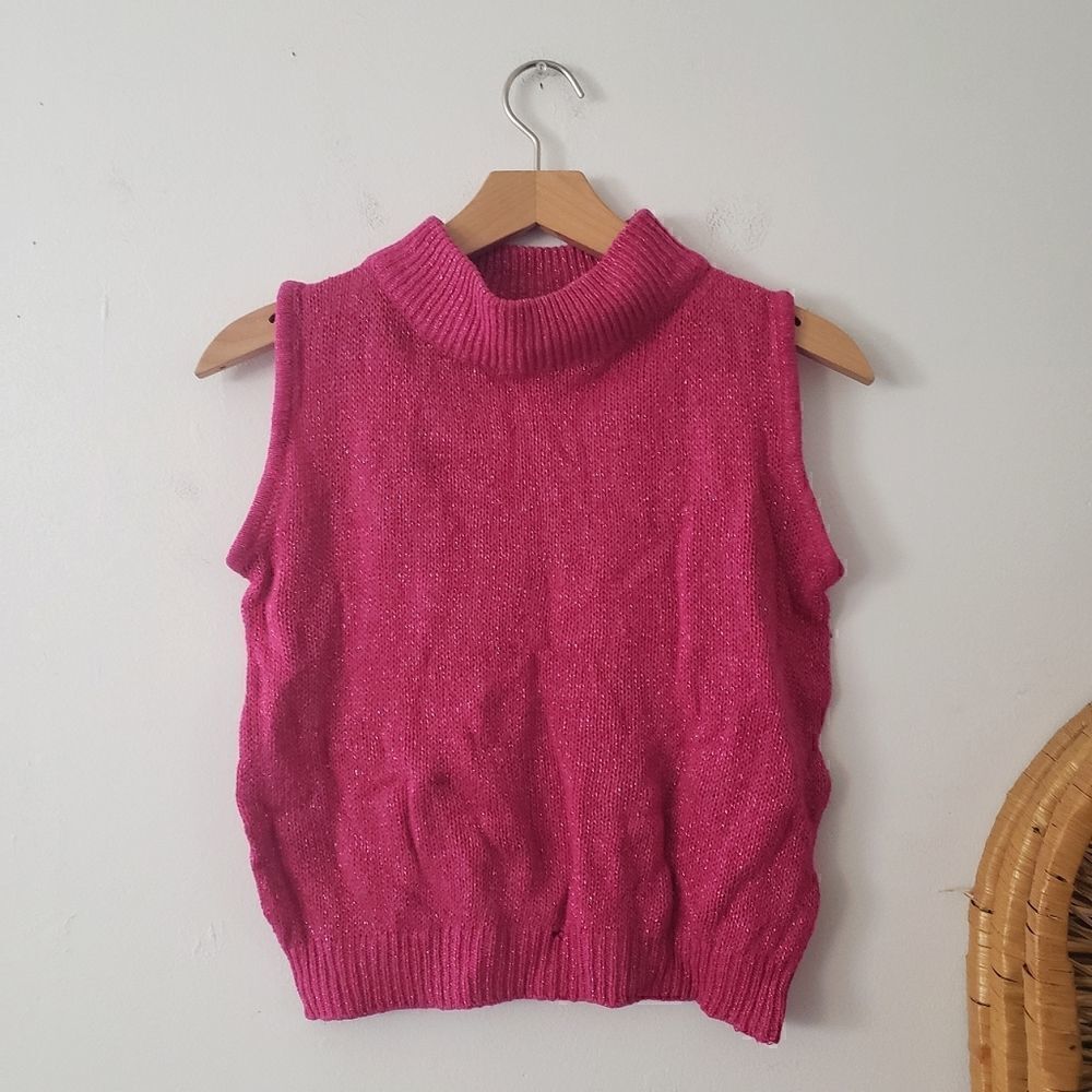 Vintage Silk Angora Blend Knit Sleeveless Sweater Pink Shimmer Margules L